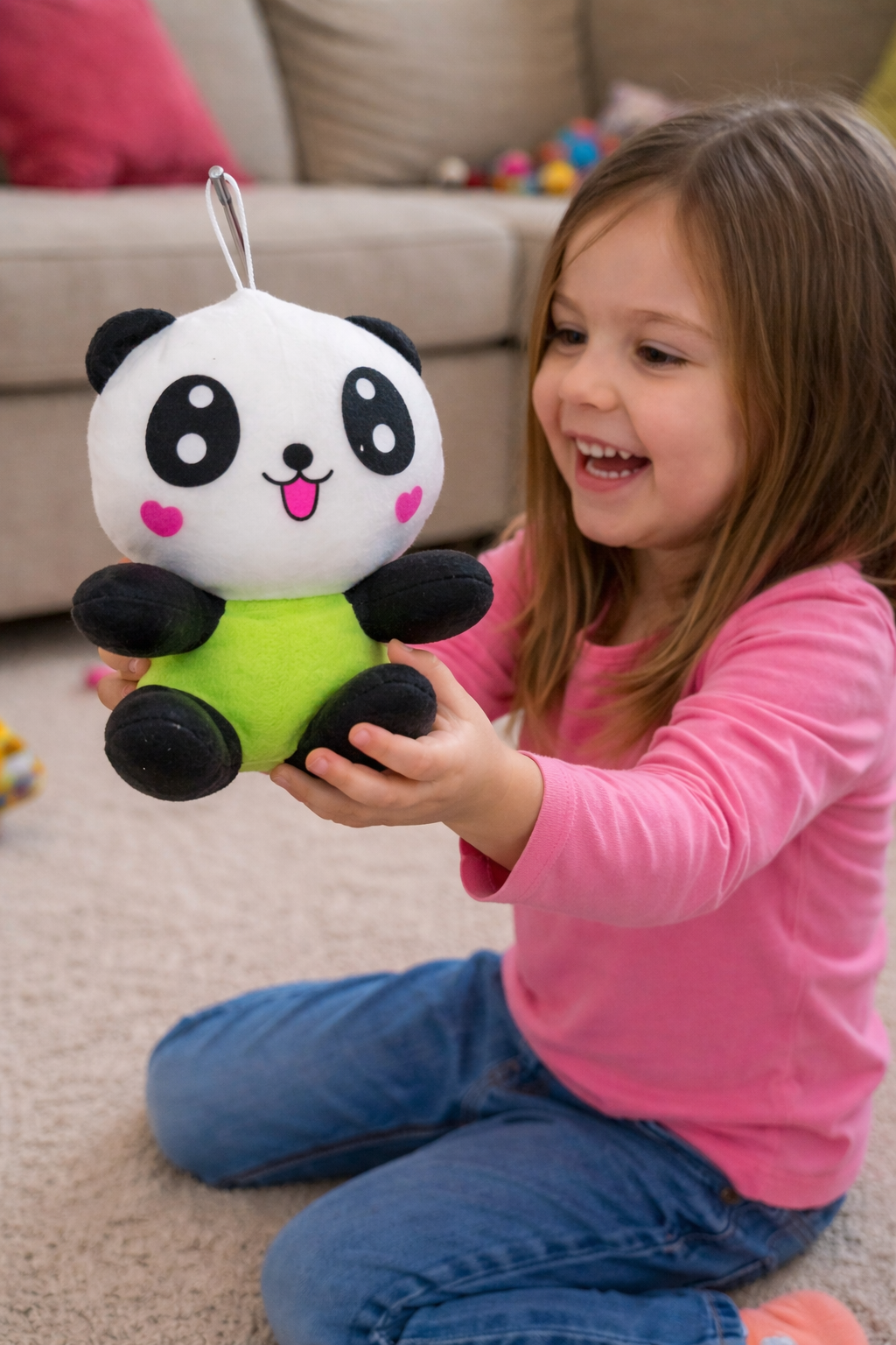 Lodër pellushi panda për fëmijë